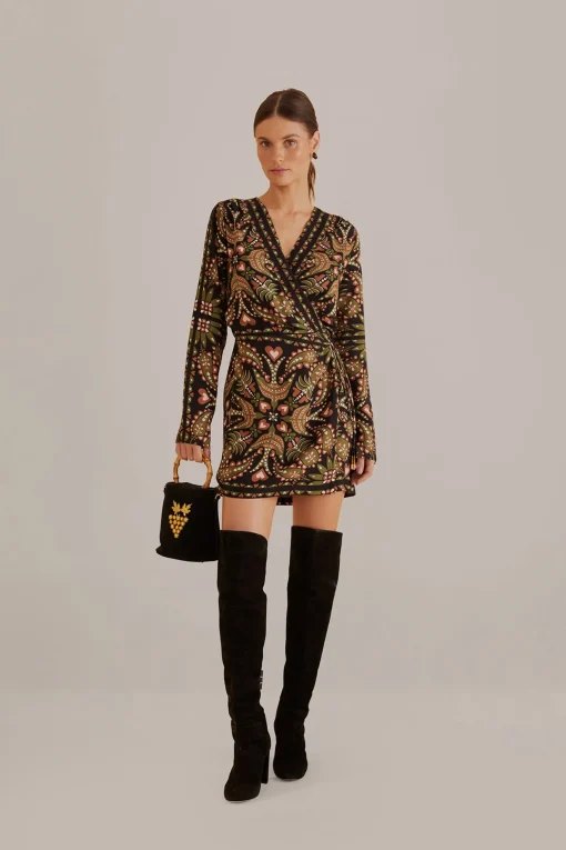  BLACK MARTINA SCARF LONG SLEEVE WRAP MINI DRESS