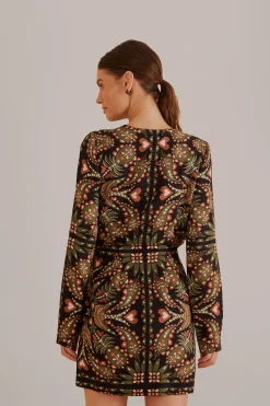 BLACK MARTINA SCARF LONG SLEEVE WRAP MINI DRESS