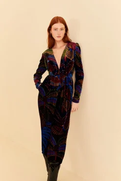  BLACK MIDNIGHT ISLAND V NECK VELVET JUMPSUIT