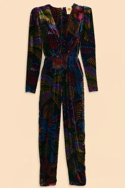  BLACK MIDNIGHT ISLAND V NECK VELVET JUMPSUIT