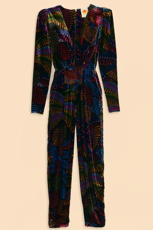  BLACK MIDNIGHT ISLAND V NECK VELVET JUMPSUIT