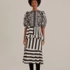 BLACK MIXED STRIPES MIDI SKIRT