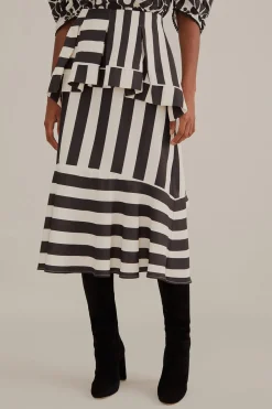  BLACK MIXED STRIPES MIDI SKIRT
