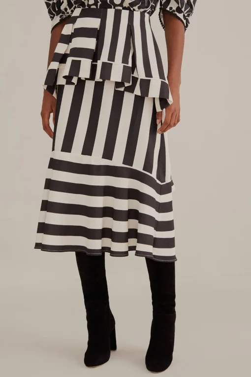  BLACK MIXED STRIPES MIDI SKIRT