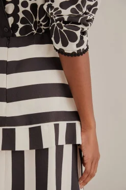  BLACK MIXED STRIPES MIDI SKIRT