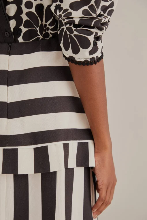  BLACK MIXED STRIPES MIDI SKIRT