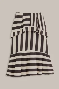  BLACK MIXED STRIPES MIDI SKIRT