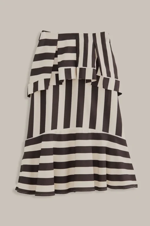  BLACK MIXED STRIPES MIDI SKIRT