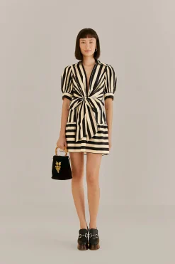 BLACK MIXED STRIPES SHORT SLEEVE MINI DRESS