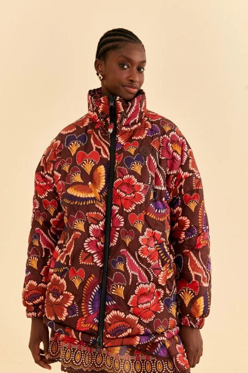  BLACK NATURE BEAUTY EMBROIDERED PUFFER JACKET