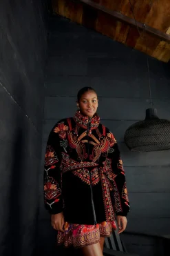  BLACK NATURE BEAUTY EMBROIDERED PUFFER JACKET