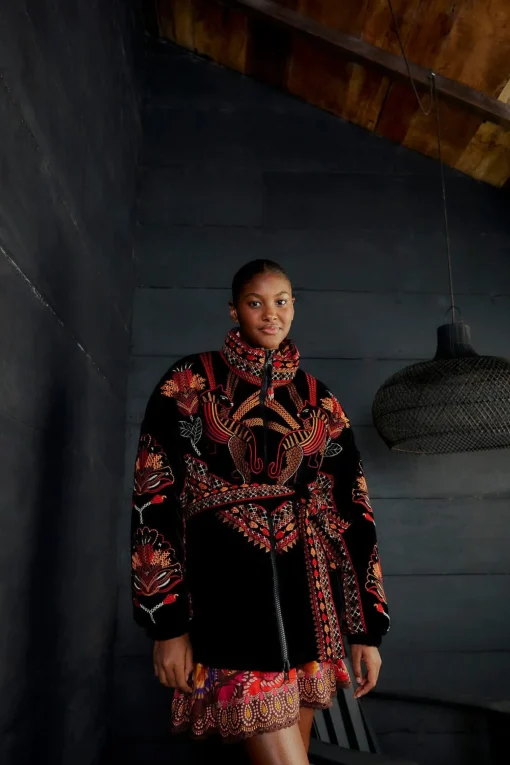  BLACK NATURE BEAUTY EMBROIDERED PUFFER JACKET