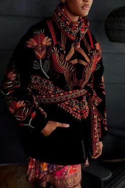  BLACK NATURE BEAUTY EMBROIDERED PUFFER JACKET