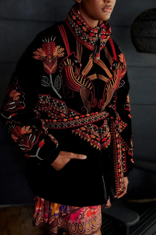  BLACK NATURE BEAUTY EMBROIDERED PUFFER JACKET