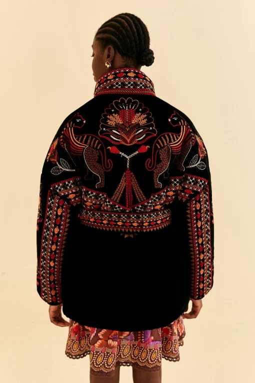  BLACK NATURE BEAUTY EMBROIDERED PUFFER JACKET