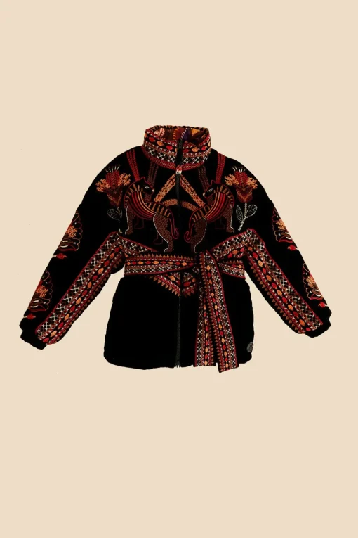  BLACK NATURE BEAUTY EMBROIDERED PUFFER JACKET