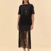  BLACK ORGANIC COTTON FRINGE MIDI  SKIRT