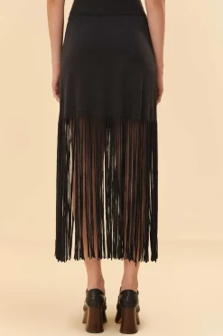  BLACK ORGANIC COTTON FRINGE MIDI  SKIRT