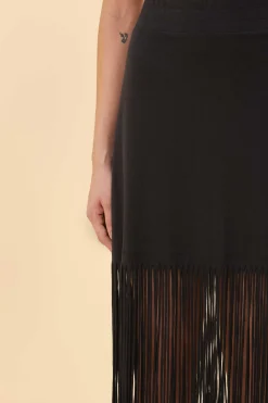  BLACK ORGANIC COTTON FRINGE MIDI  SKIRT