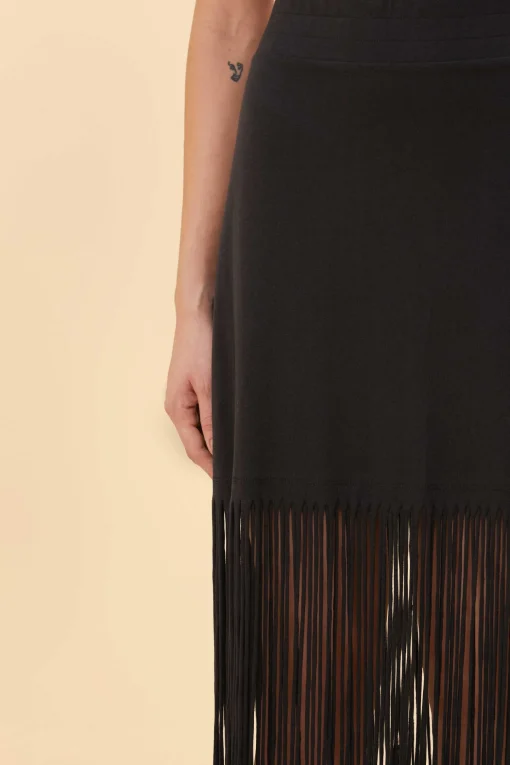  BLACK ORGANIC COTTON FRINGE MIDI  SKIRT