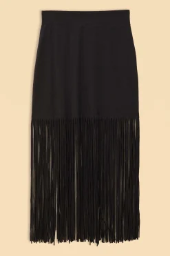  BLACK ORGANIC COTTON FRINGE MIDI  SKIRT