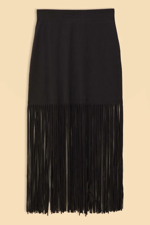  BLACK ORGANIC COTTON FRINGE MIDI  SKIRT