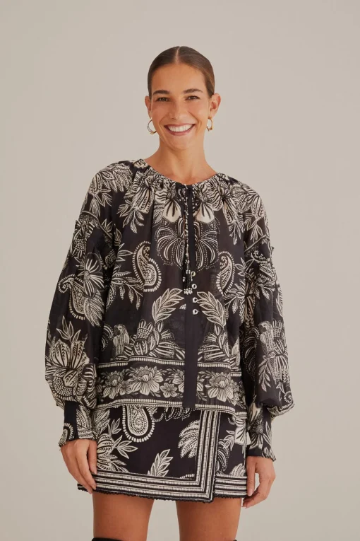  BLACK PAISLEY BLOOM BLOUSE