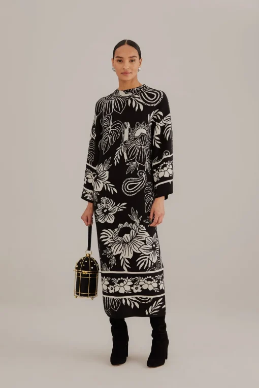  BLACK PAISLEY BLOOM KNIT DRESS