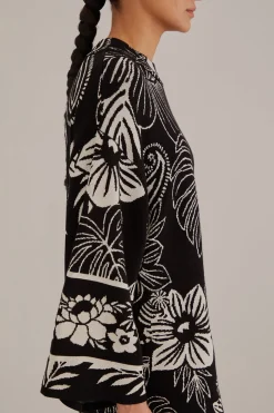  BLACK PAISLEY BLOOM KNIT DRESS