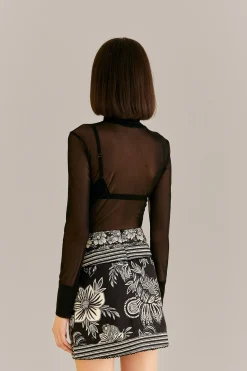  BLACK PAISLEY BLOOM MINI SKIRT
