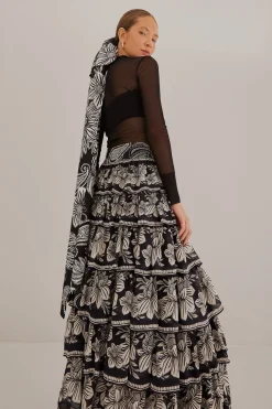  BLACK PAISLEY BLOOM TIERED SKIRT