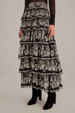  BLACK PAISLEY BLOOM TIERED SKIRT
