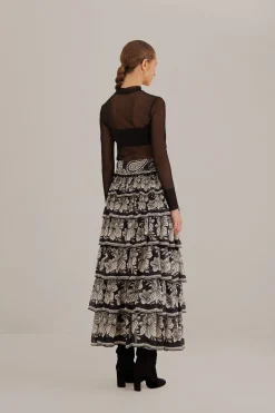  BLACK PAISLEY BLOOM TIERED SKIRT