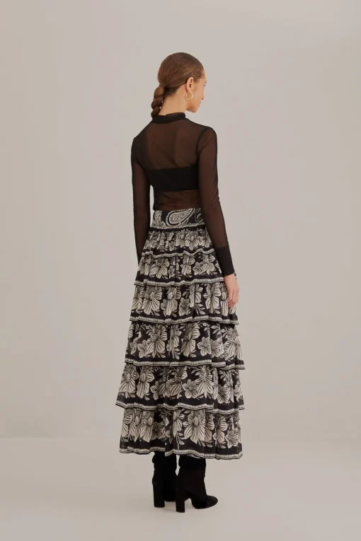  BLACK PAISLEY BLOOM TIERED SKIRT