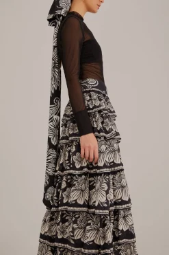  BLACK PAISLEY BLOOM TIERED SKIRT