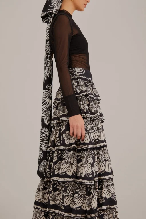  BLACK PAISLEY BLOOM TIERED SKIRT