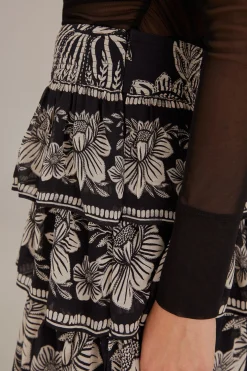  BLACK PAISLEY BLOOM TIERED SKIRT