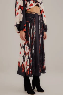  BLACK PEONY FRINGE MIDI SKIRT