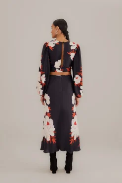  BLACK PEONY FRINGE MIDI SKIRT