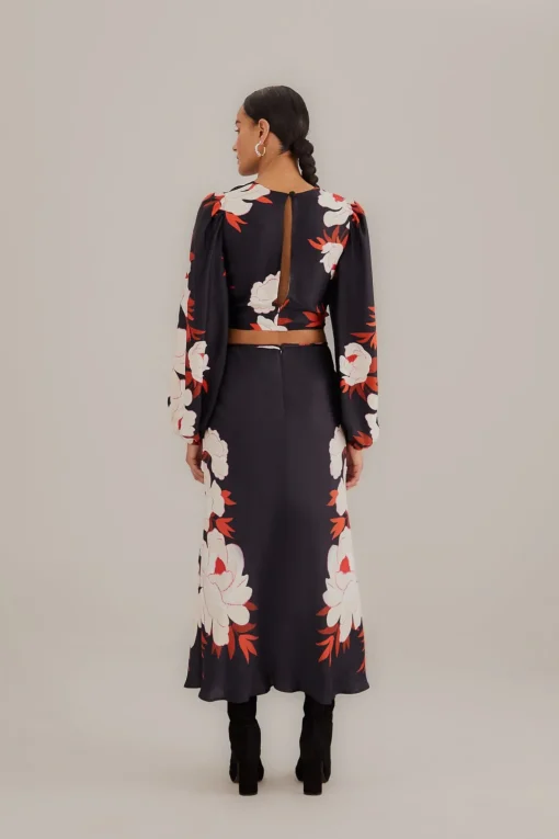  BLACK PEONY FRINGE MIDI SKIRT