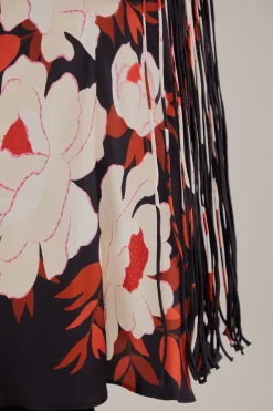  BLACK PEONY FRINGE MIDI SKIRT