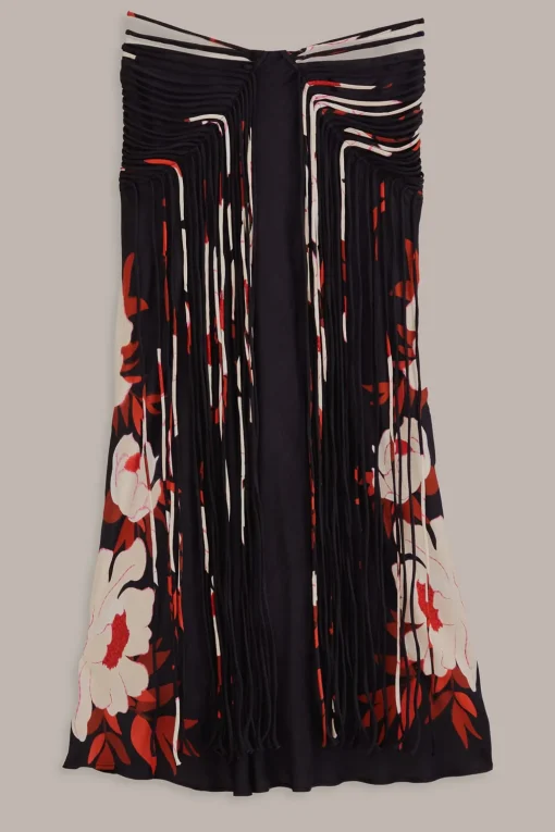  BLACK PEONY FRINGE MIDI SKIRT