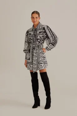  BLACK PINEAPPLE GARDEN LONG SLEEVE SHIRTDRESS