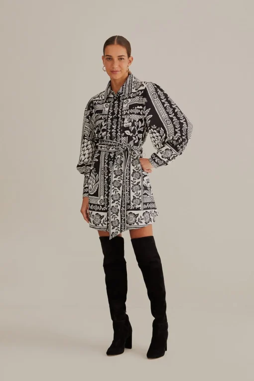  BLACK PINEAPPLE GARDEN LONG SLEEVE SHIRTDRESS