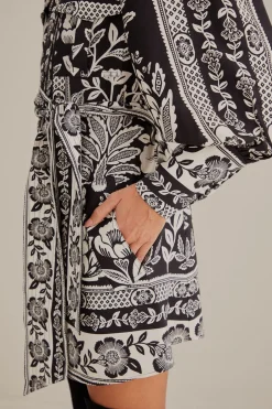  BLACK PINEAPPLE GARDEN LONG SLEEVE SHIRTDRESS