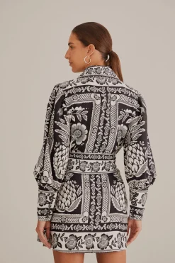  BLACK PINEAPPLE GARDEN LONG SLEEVE SHIRTDRESS