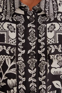  BLACK PINEAPPLE GARDEN LONG SLEEVE SHIRTDRESS