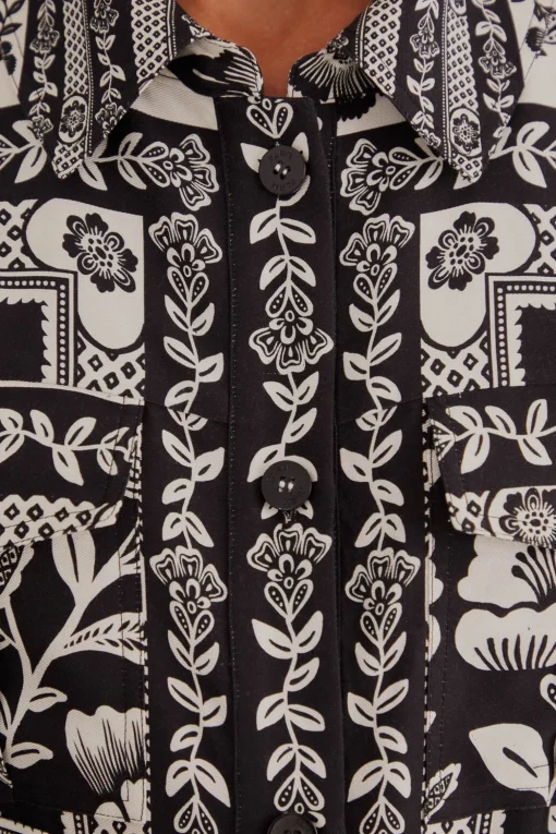  BLACK PINEAPPLE GARDEN LONG SLEEVE SHIRTDRESS