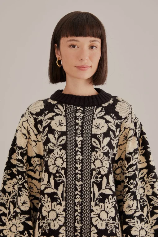  BLACK PINEAPPLE GARDEN MINI SWEATER DRESS