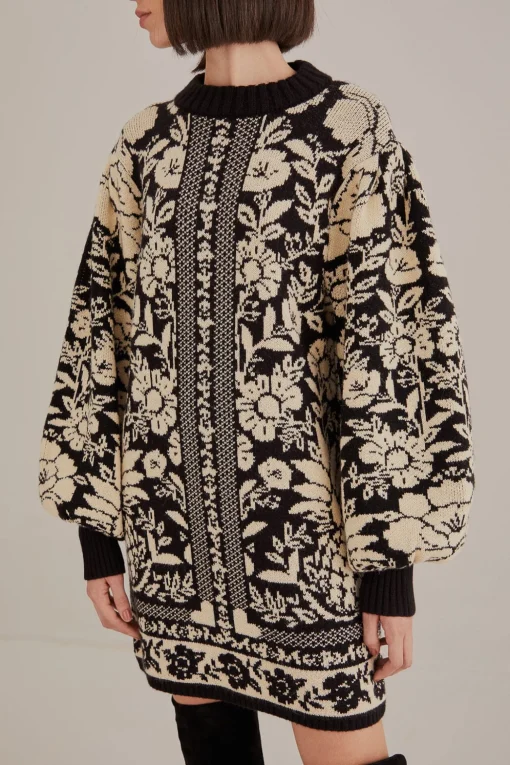  BLACK PINEAPPLE GARDEN MINI SWEATER DRESS